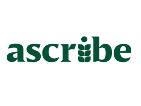 Ascribe spellt out in green with some leaves for an I