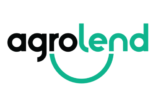 Agro written in black font and lend in yellow with half a circle joining the r and the n