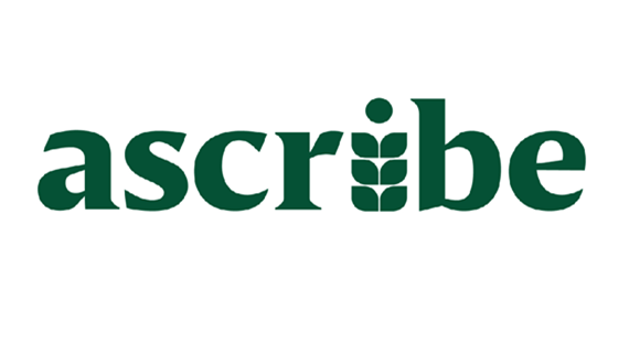 Ascribe spellt out in green with some leaves for an I