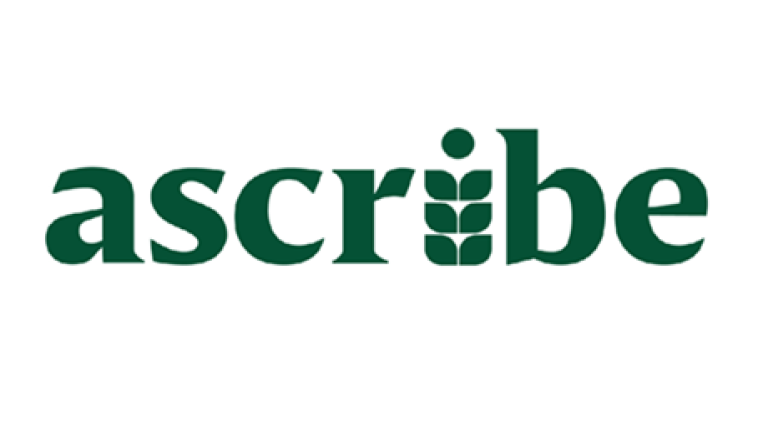 Ascribe spellt out in green with some leaves for an I